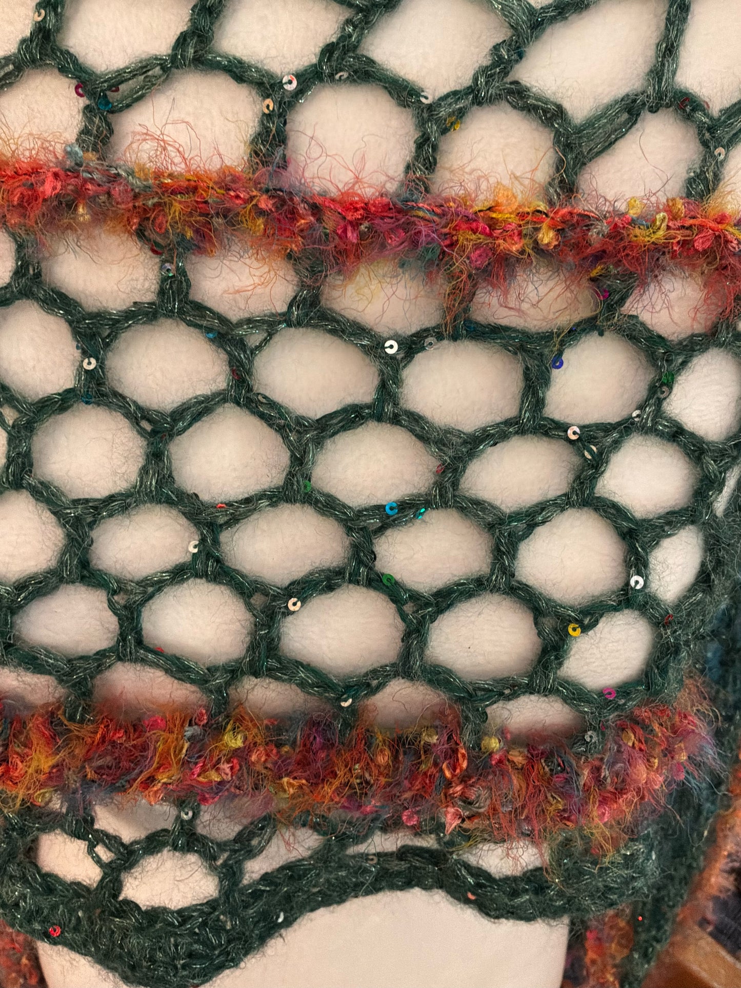“Handmade crochet shrug with wool + subtle sparkle yarn