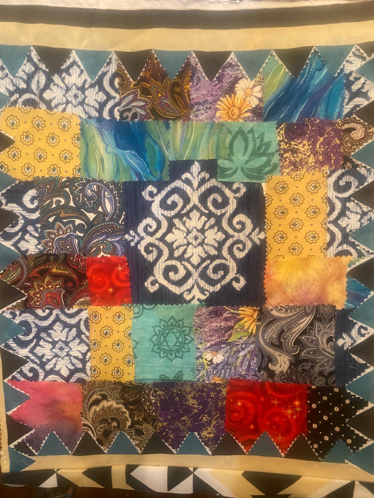 Amish style framed quilt pieces