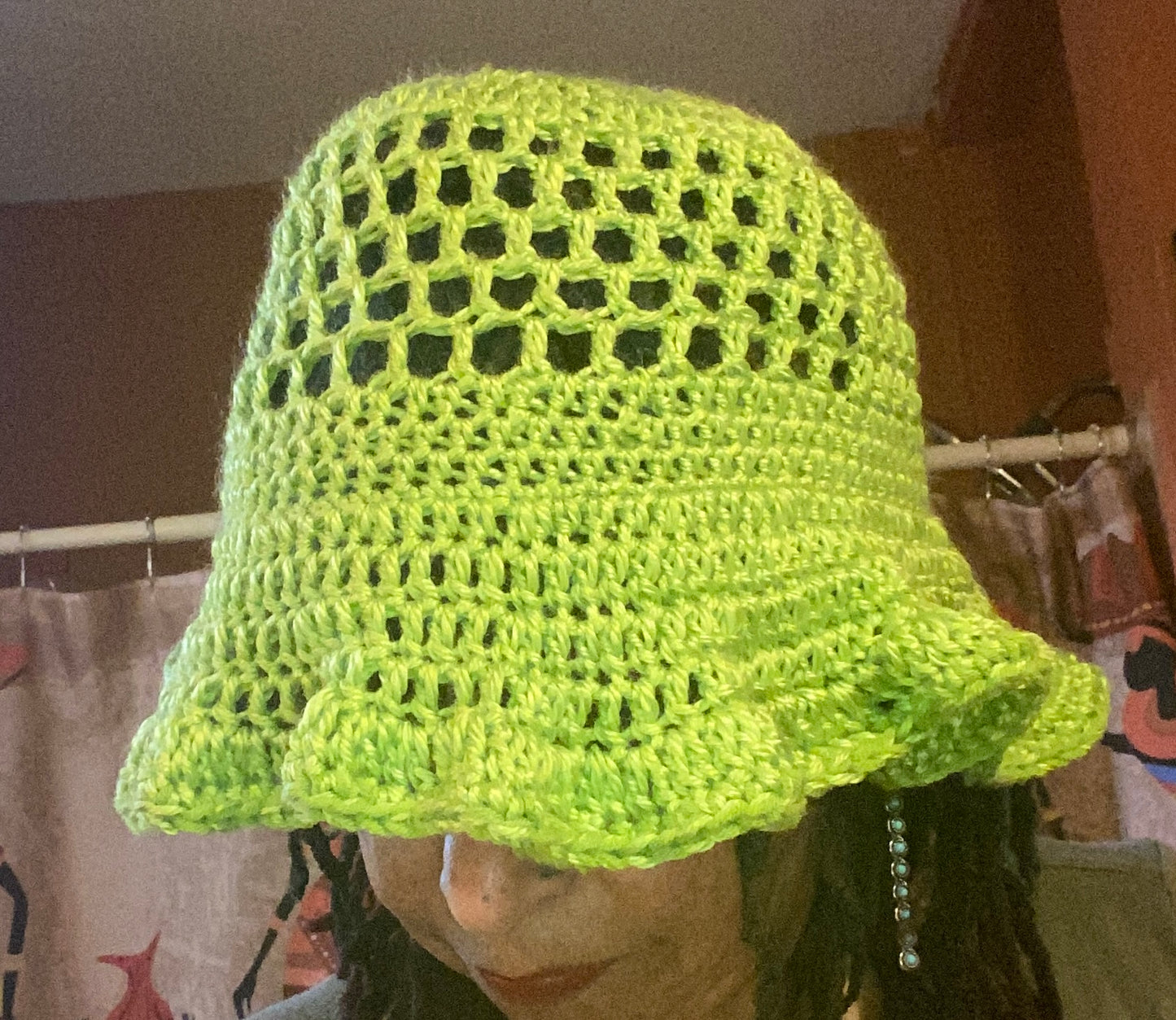 Bucket Hat with Wavy Brim - Lime Green