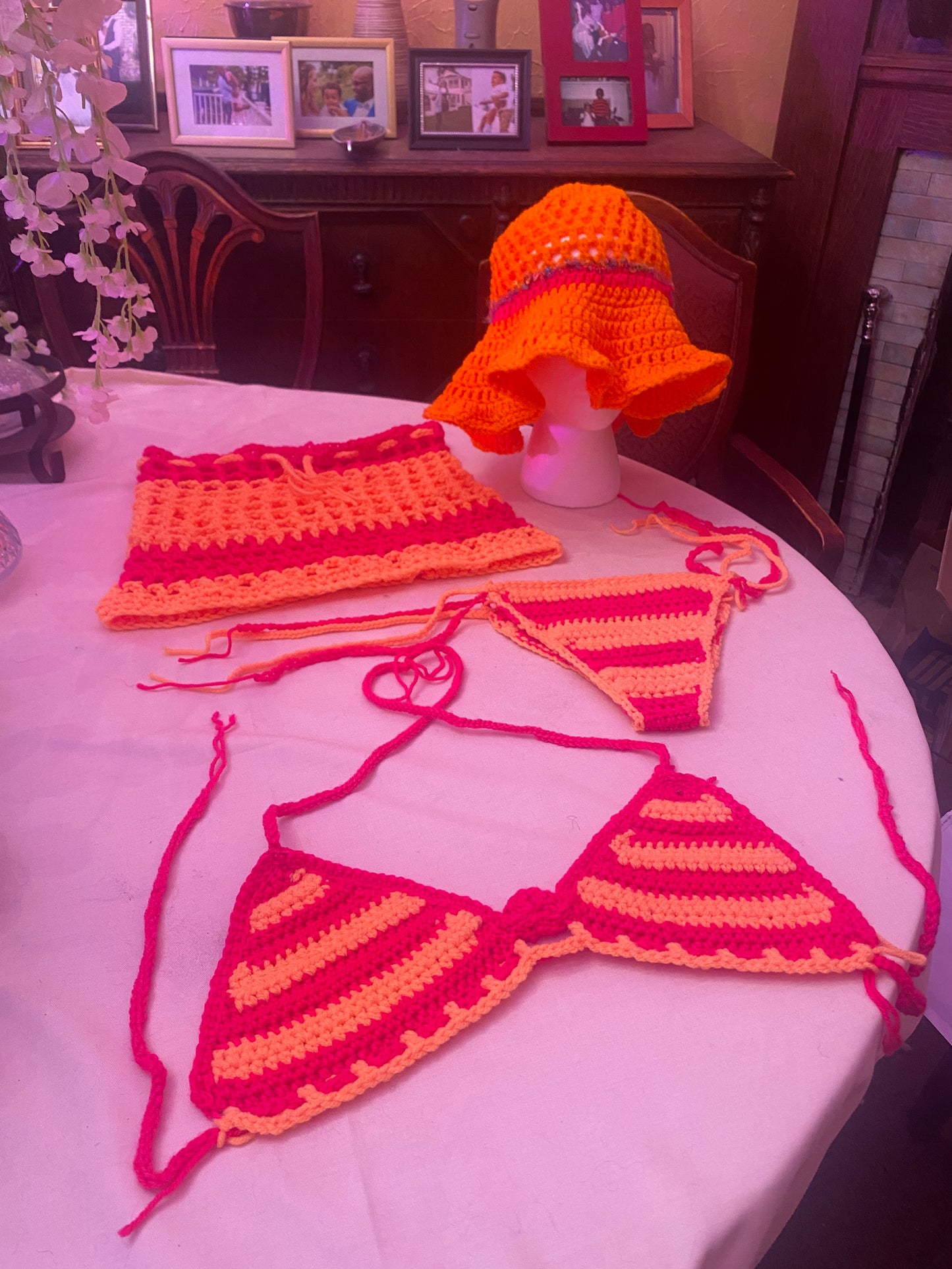 Swim Set - Bikini Top, Bottom, Skirt, and Hat