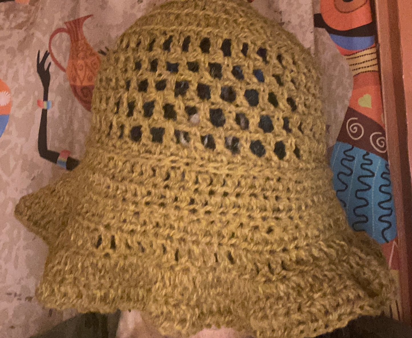 Bucket Hat with Wavy Brim - Khaki-Wool