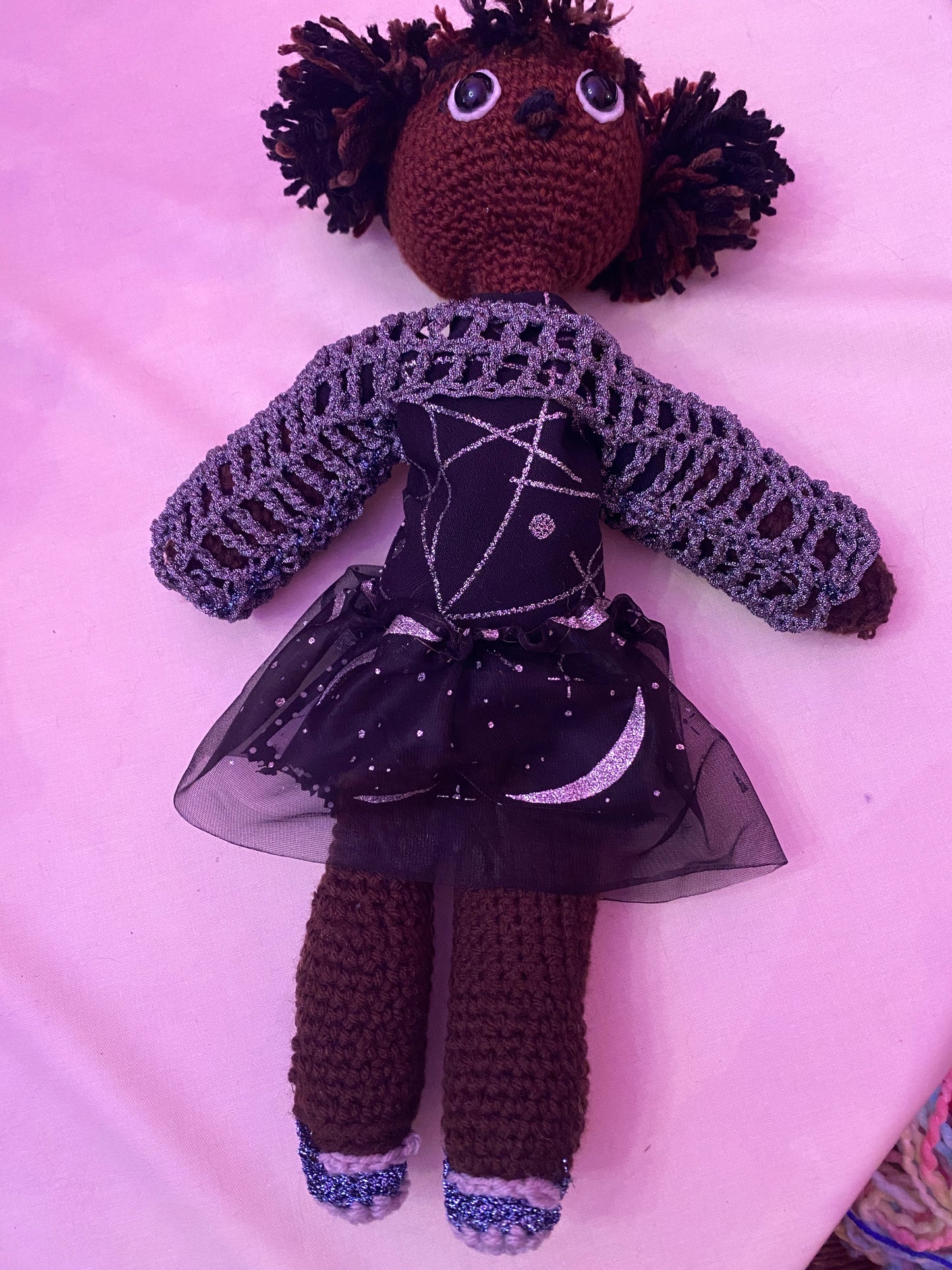 Black Girl Magic Crochet African American Doll, Amigurumi Afro Puff Hair