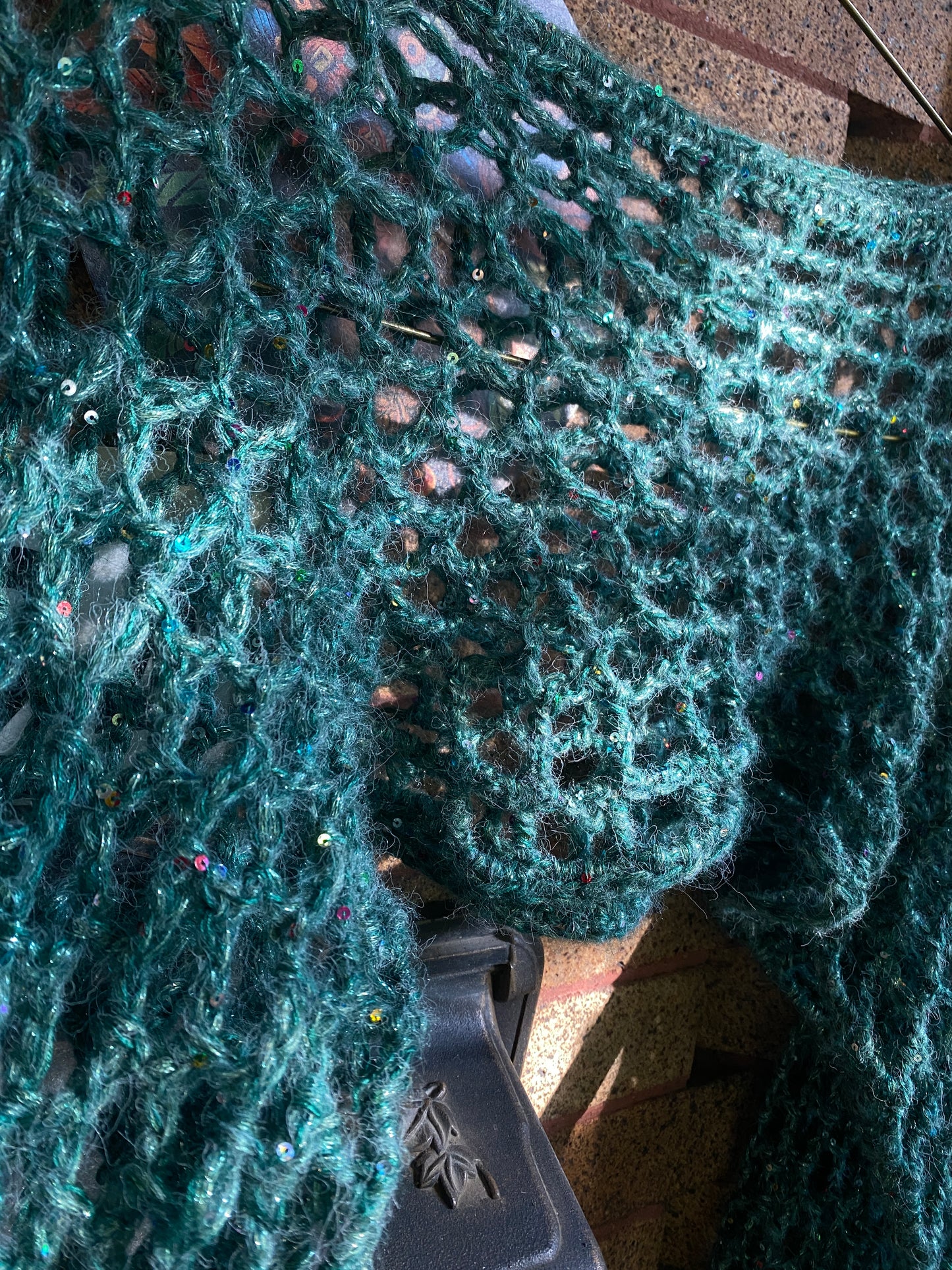 A Bolero - Crop Top - Sleeve - Mermaid Green with sparkles