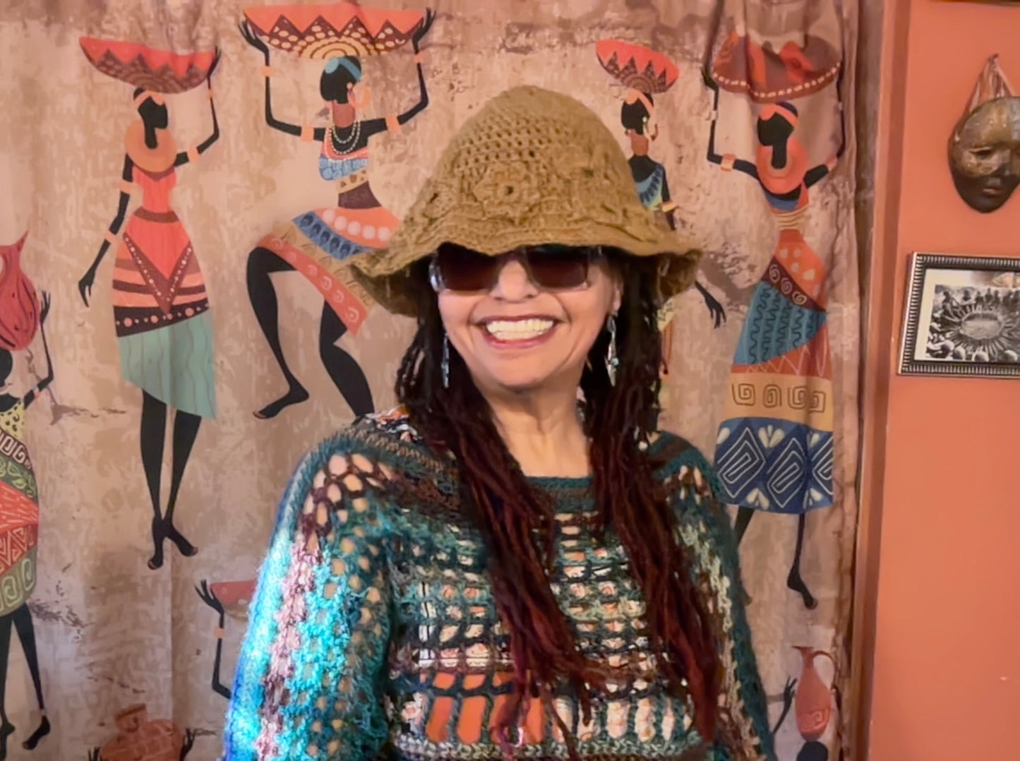 Bucket Hat - Tan with Flowers - Wool