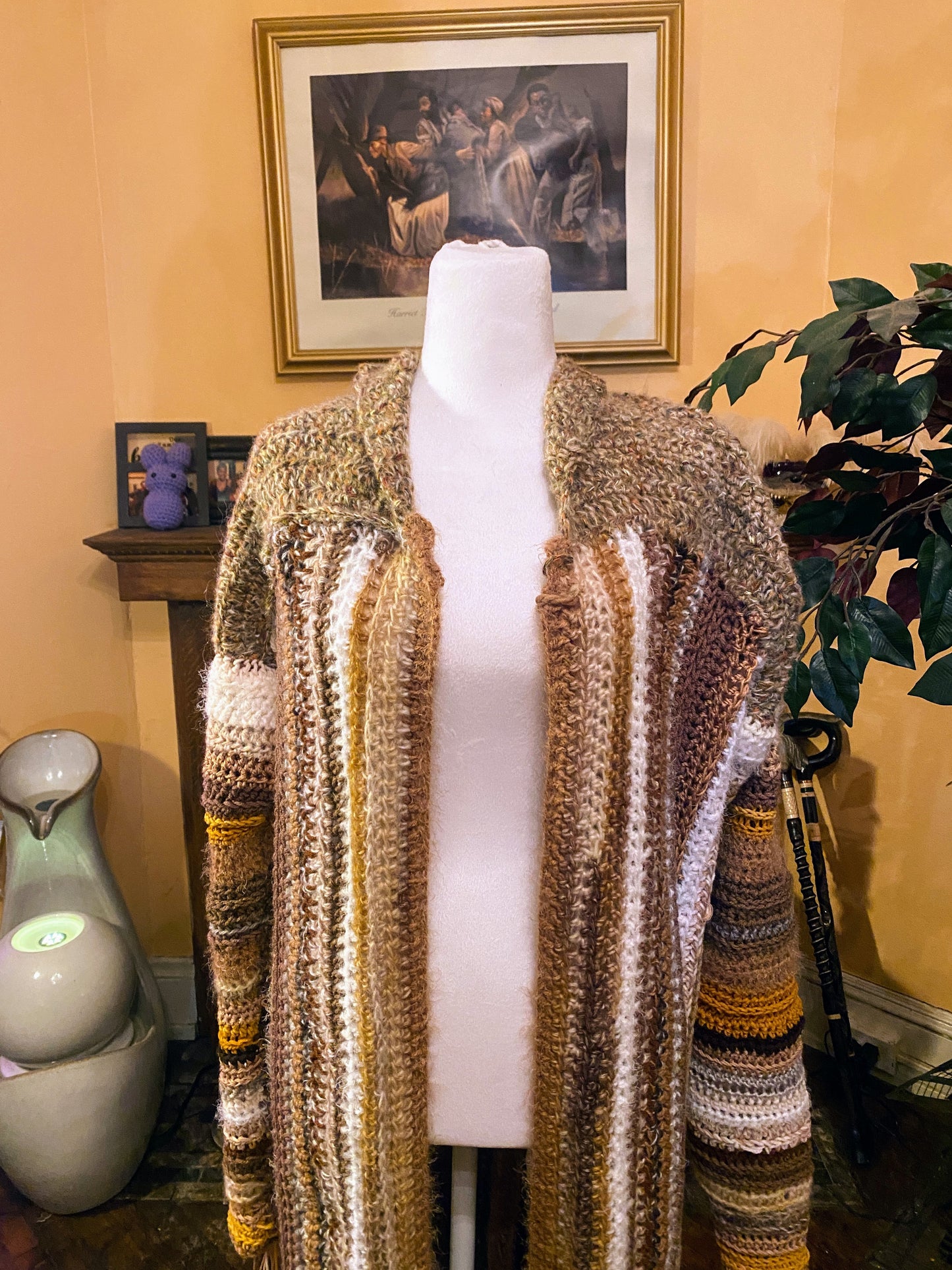 TAN AND BROWN BLANKET OF LOVE SWEATER