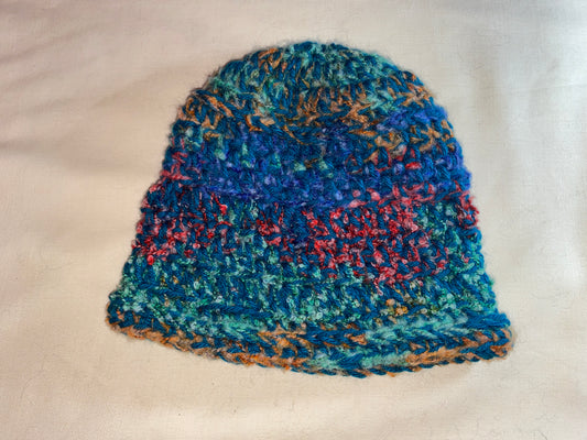 Blue and Tan Multi Colored Beanie - Small to Medium
