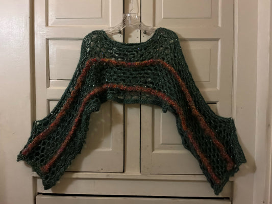 “Handmade crochet shrug with wool + subtle sparkle yarn