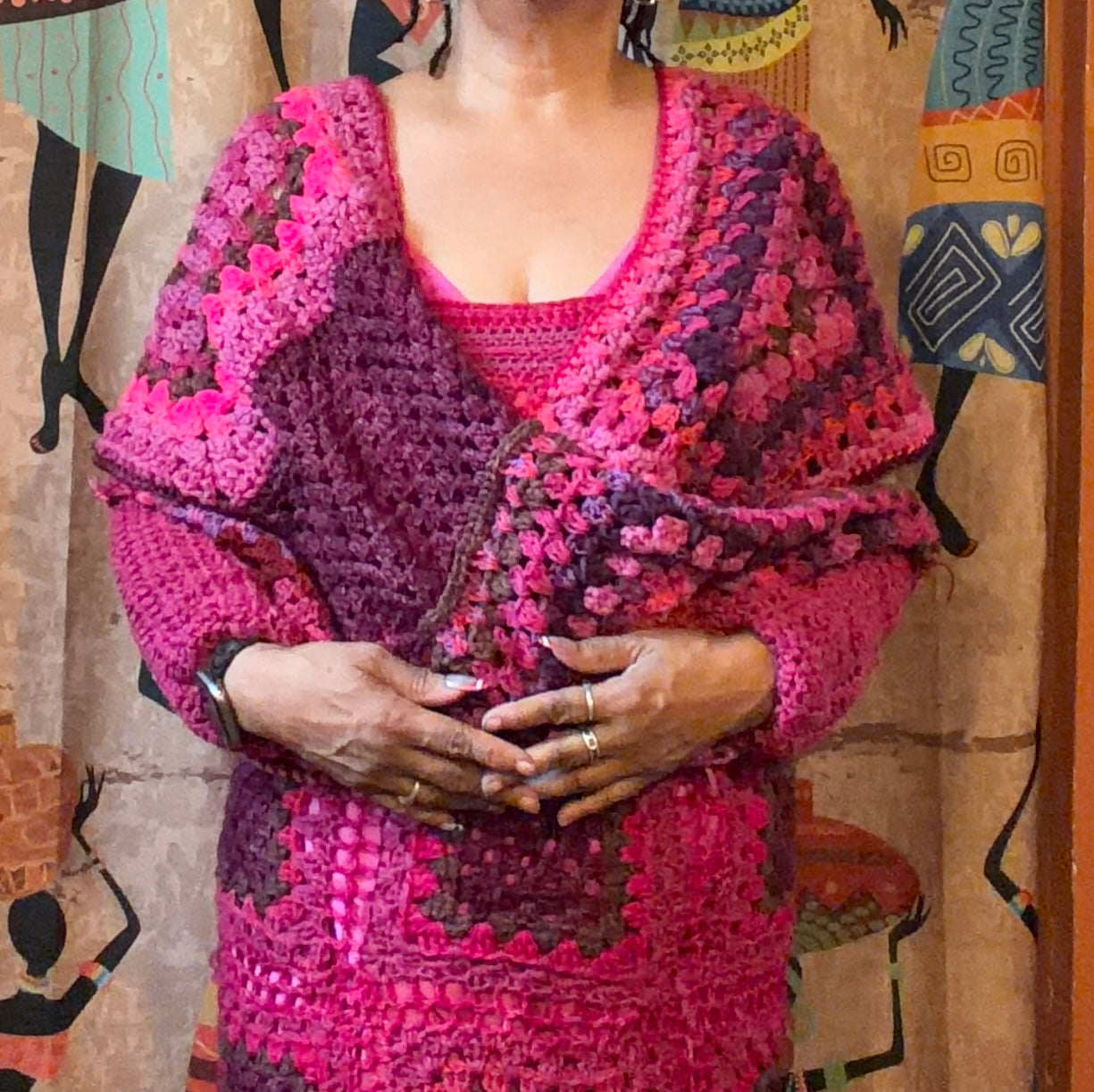 Magenta -Scarf with sleeves - shawl with sleeves