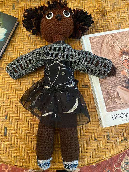 Black Girl Magic Crochet African American Doll, Amigurumi Afro Puff Hair