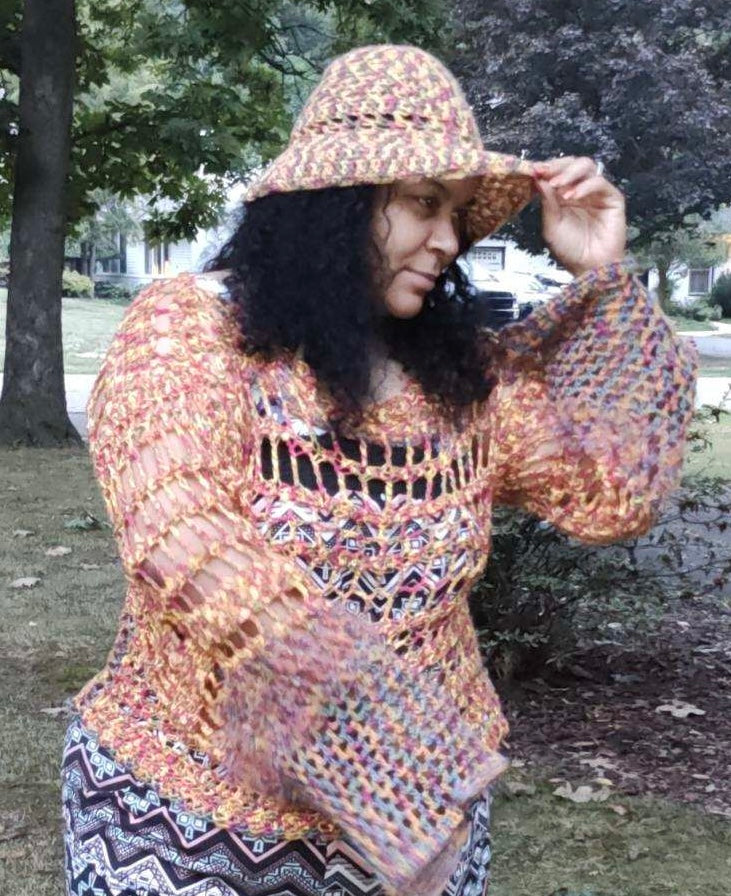 Bolero- Crop Top - Mesh Shrug & Hat- Size XL